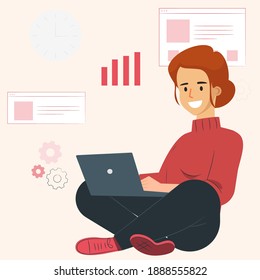 Woman Data Analyst Working Illustration Concept Stock Vector (royalty 