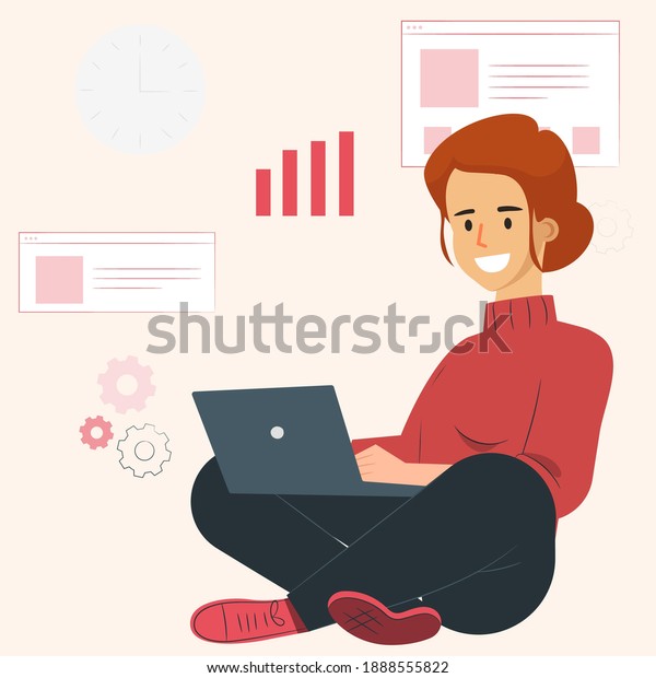 Woman Data Analyst Working Illustration Concept Stock Vector (Royalty ...