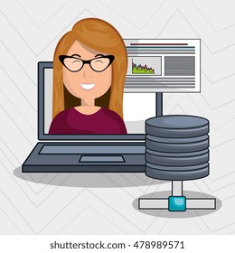 woman data base laptop