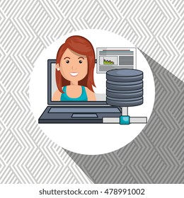 woman data base laptop
