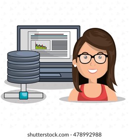 woman data base laptop