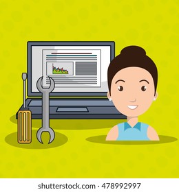 woman data base laptop