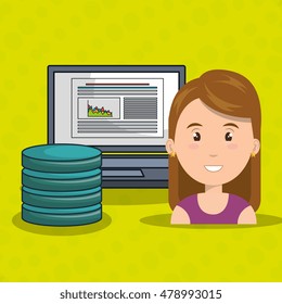 woman data base laptop