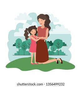 woman with daughter avatar character