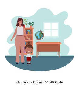 woman with daughter of back to school