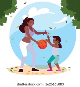 woman and daughter with background landscape vector illustration design