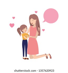 woman with daughter and speech bubble avatar character