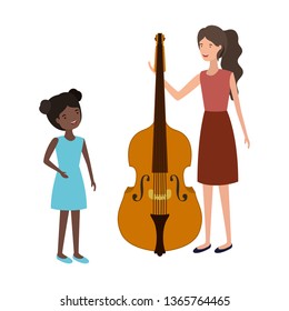 woman with daughter and violin avatar character