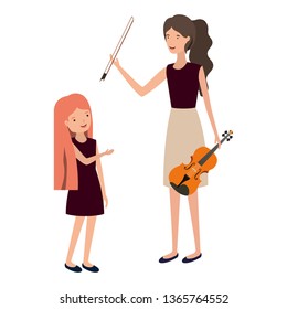 woman with daughter and violin avatar character