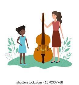 woman with daughter and violin avatar character