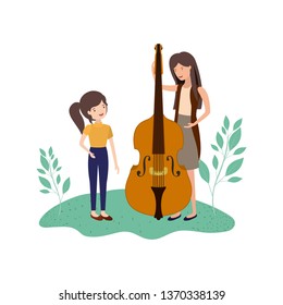 woman with daughter and violin avatar character