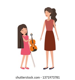 woman with daughter and violin avatar character