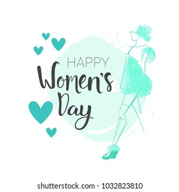 Woman Day Background 8 March Poster With Hand Drawn Lettering Calligraphy Vector Illustration