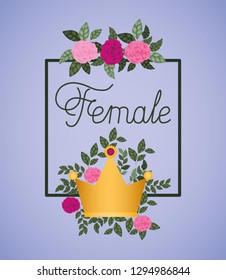 woman day celebration card with roses and crown