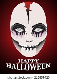 Woman in day of the dead mask Ghost face art.And Red Horror Background For Halloween Concept.