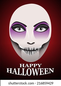 Woman in day of the dead mask Ghost face art.And Red Horror Background For Halloween Concept.