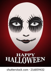 Woman in day of the dead mask Ghost face art.And Red Horror Background For Halloween Concept.
