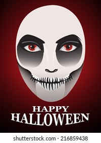 Woman in day of the dead mask Ghost face art.And Red Horror Background For Halloween Concept.