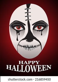 Woman in day of the dead mask Ghost face art.And Red Horror Background For Halloween Concept.