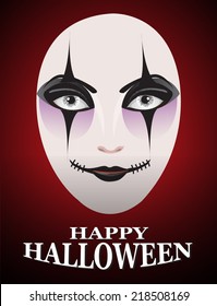 Woman in day of the dead mask Ghost face art.And Red Horror Background For Halloween Concept. 