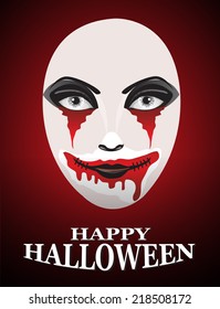 Woman in day of the dead mask Ghost face art.And Red Horror Background For Halloween Concept. 
