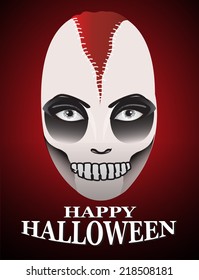 Woman in day of the dead mask Ghost face art.And Red Horror Background For Halloween Concept. 