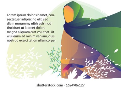 Woman day illustration of woman in floral setting for flyer poster and landing page