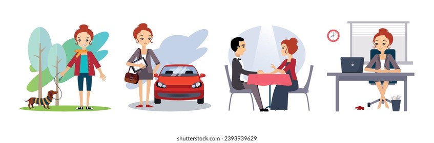 Woman Day Routine and Different Activity Vector Set