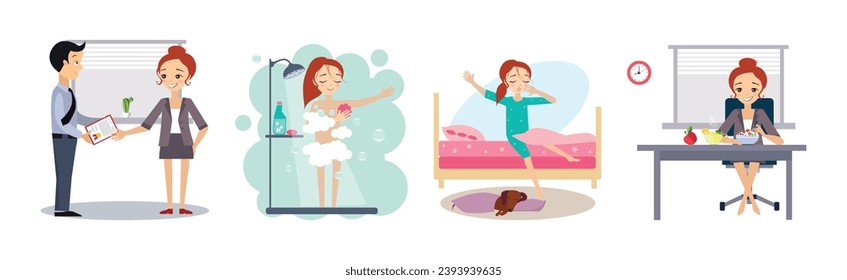 Woman Day Routine and Different Activity Vector Set