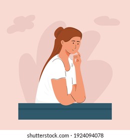 Woman daydreaming planning and looking for inspiration