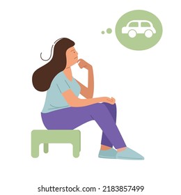 woman daydreaming  wants a car