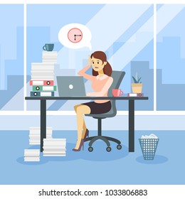 Woman with deadline working at office in stress.