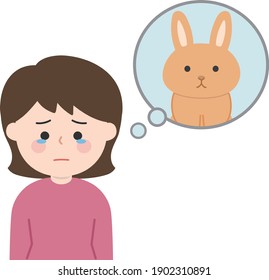 Woman dealing with the death of her pet rabbit. Vector illustration isolated on white background.