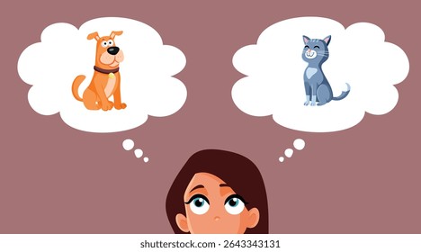 
Cópia arquivada em 15 de julho de 2013 "Woman Deciding Which Pet to Adopt Vetor Cartoon Illustration" . Pessoa indecisa pensando sobre a adoção de um cão ou um gato
