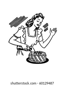 Woman Decorating Cake - Retro Clip Art