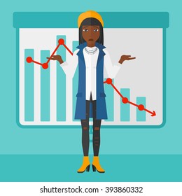 Woman with decreasing chart.