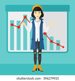 Woman with decreasing chart.