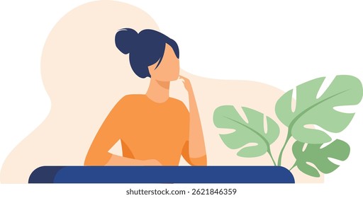 Woman deep in thought design for illustration.