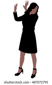 Woman defending herself isolated on white