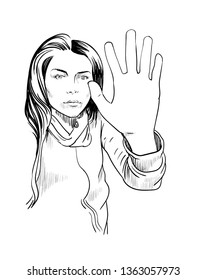 woman defends protection hand sign vector