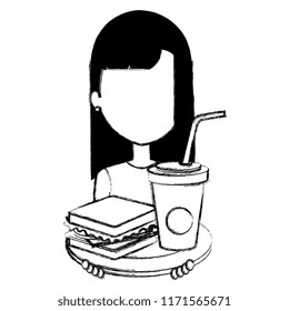 woman with delicious sandwish and soda