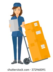 Woman delivering boxes.