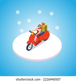 Woman Delivering Christmas Gifts on Scooter isometric 3d vector illustration concept for banner, website, illustration, landing page, flyer, etc.