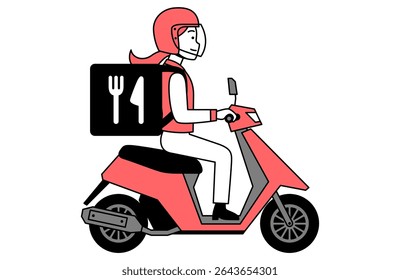 Mulher entregando comida em um ciclomotor
