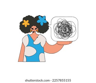 The woman demonstrates that he is trying to unravel his tangled thoughts. A person consumed by a sense of hopelessness and despair.