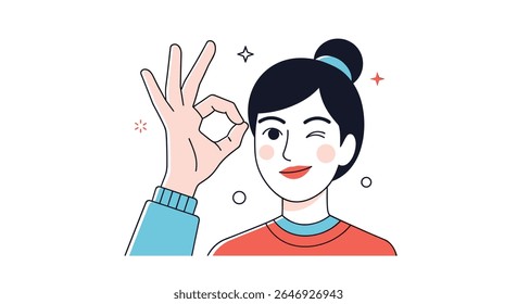 Woman Demonstrating Approval with a Positive Gesture and Wink