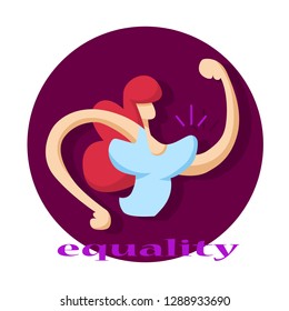 Woman demonstrating her strong arms. Feminism, girl power, equal women's rights and independence concept. Vector illustration in flat style