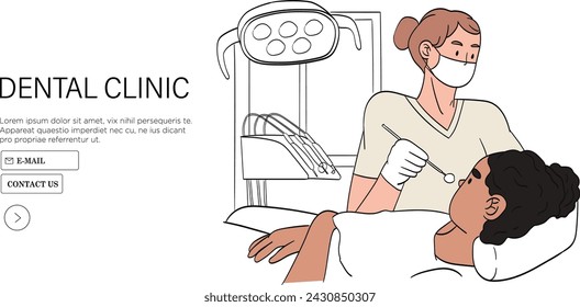 Woman at dentist office with periodontal disease or dental decay feel pain in teeth or jaw. Vector illustration of character going to see dentist to put filling or teeth cleaning. Girl with toothache.