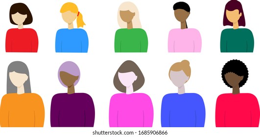 The woman is depicted half the body in a half-turn. Set of 10 figures.