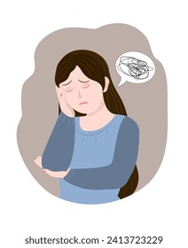 Woman in depression with bewildered thoughts in her mind